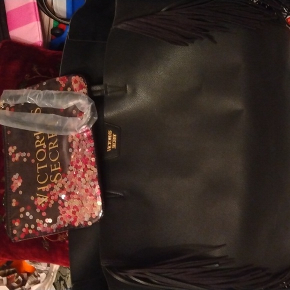 Victoria Secret black tote bag+ black and sequin festive cosmetic bag New - Picture 14 of 17